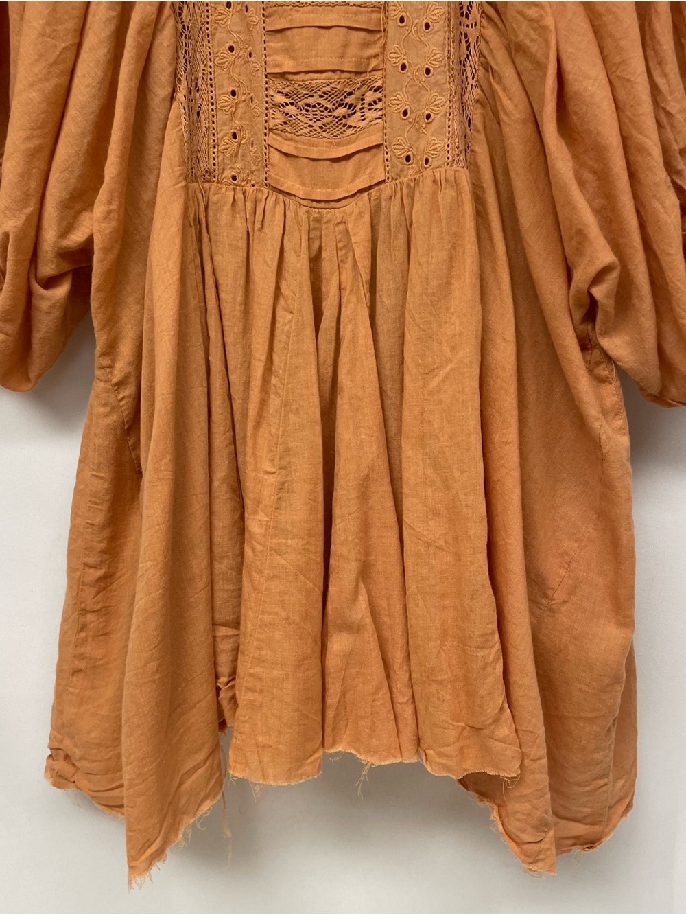 Gimmicks Rust Rust Collared Oversized Boho Peasant Lace Trim Blouse Top Dress S - Picture 9 of 11